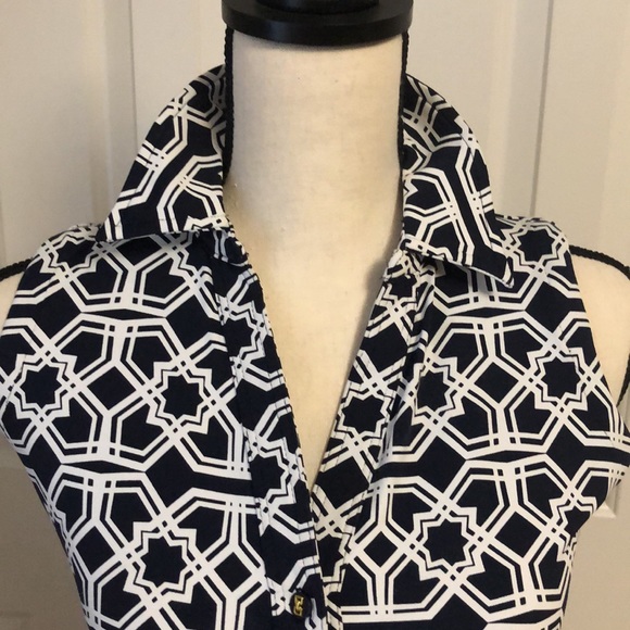 COPY - EUC collared sleeveless button down shirt dress navy/ white with belt - - Picture 2 of 6